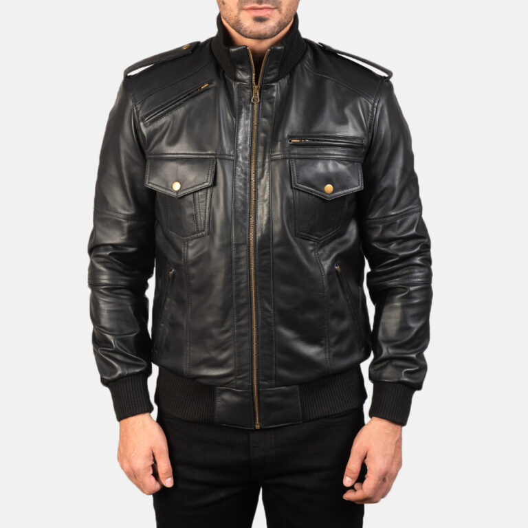 Mens Agent Shadow Black Leather Bomber Jacket7778-5-1577524439757
